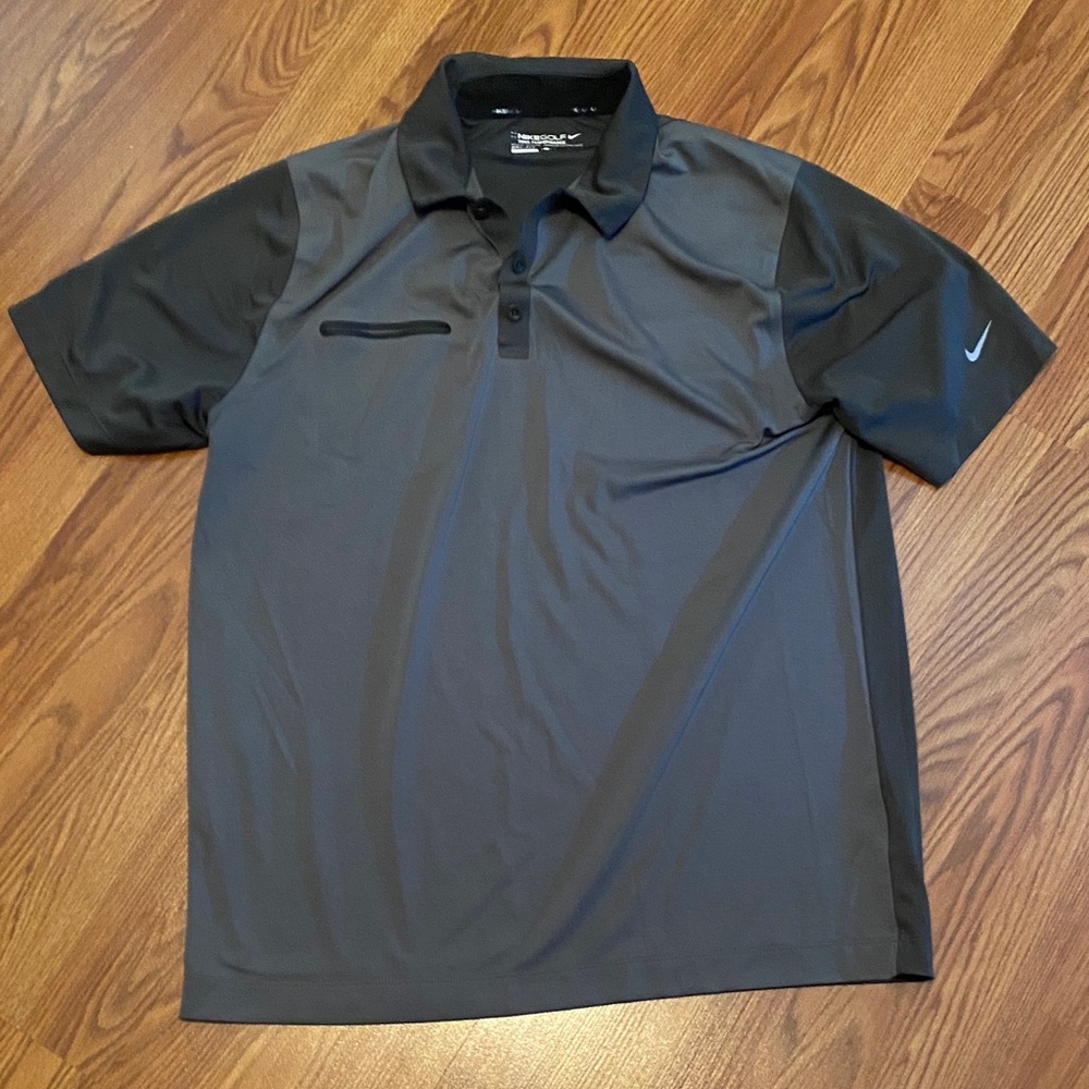 Nike Men's Charcoal and Black Polo Shirt